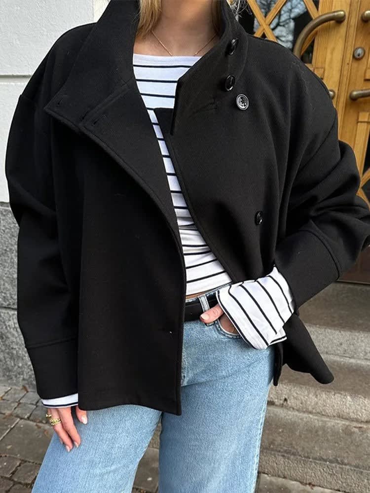 Ines Stand Collar Wool Blend Pea Coat_6