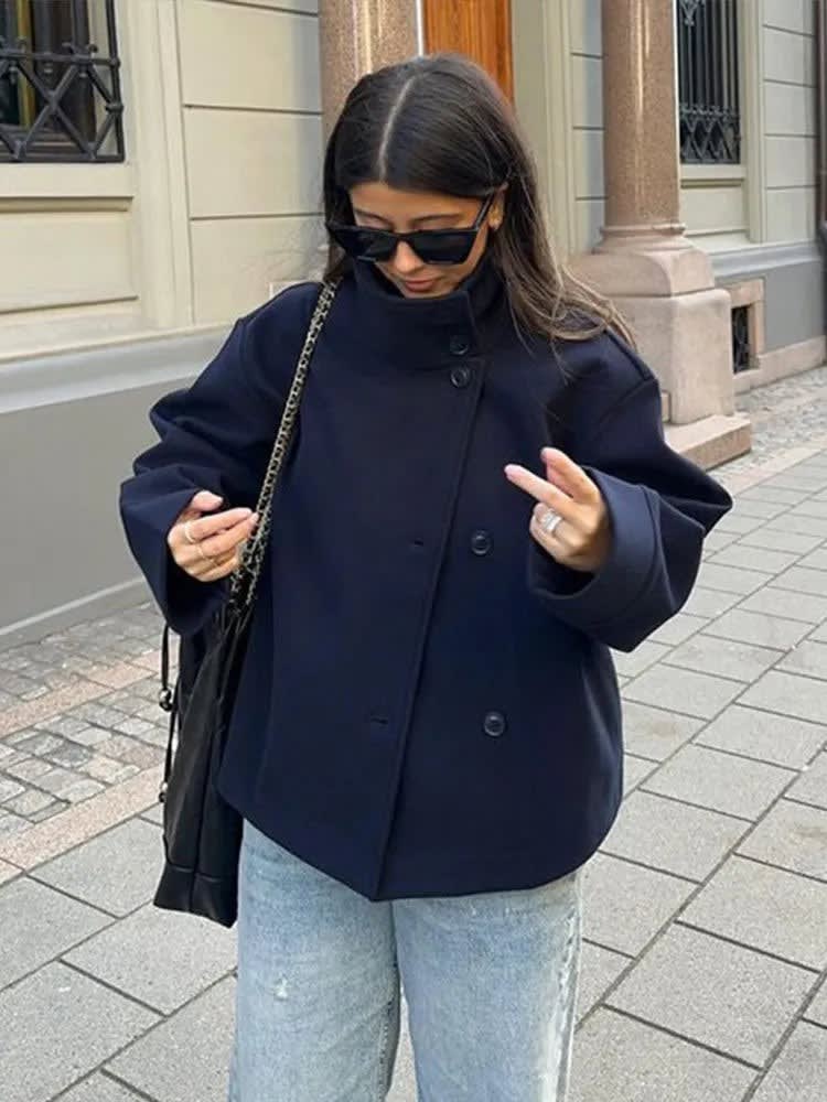 Ines Stand Collar Wool Blend Pea Coat