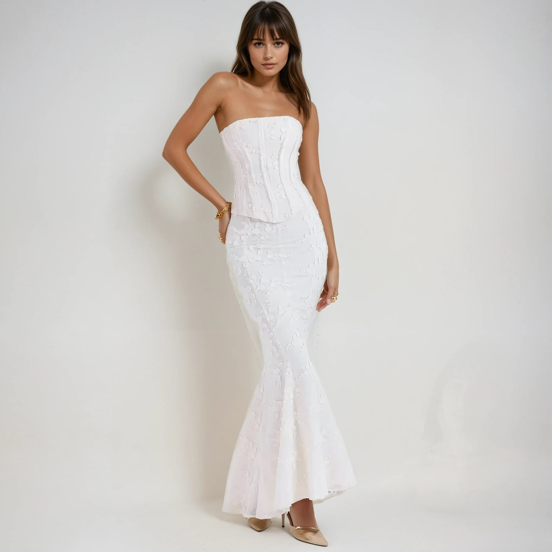 Jean Strapless Embroidered Wedding Guest Maxi Dress