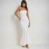 Jean Strapless Embroidered Wedding Guest Maxi Dress