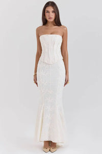 Jean Strapless Embroidered Wedding Guest Maxi Dress