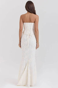 Jean Strapless Embroidered Wedding Guest Maxi Dress