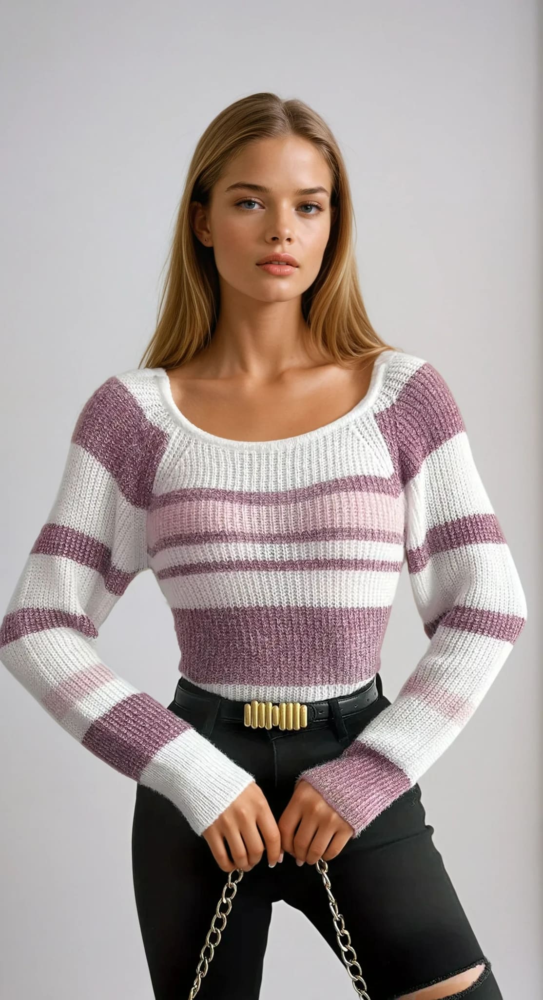 Kirra Striped Ribbed Knit Sweater_1
