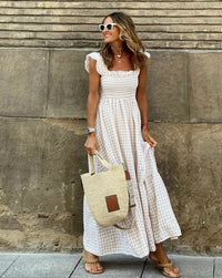 Hester Smocked Gingham Ruffle Sleeve Maxi Dress