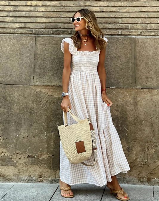 Hester Smocked Gingham Ruffle Sleeve Maxi Dress_1