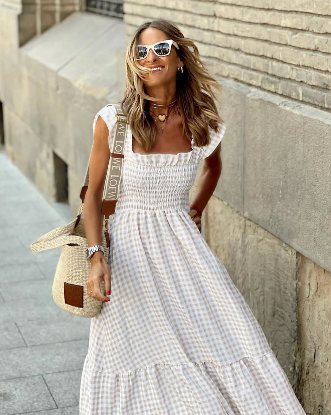 Hester Smocked Gingham Ruffle Sleeve Maxi Dress_3