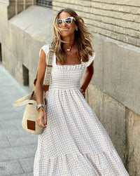 Hester Smocked Gingham Ruffle Sleeve Maxi Dress