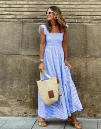 Hester Smocked Gingham Ruffle Sleeve Maxi Dress