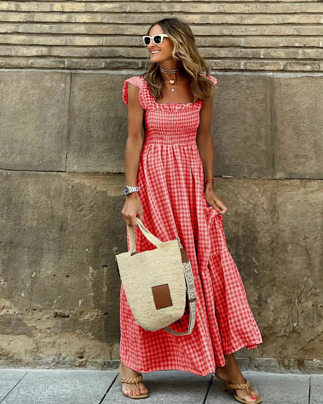 Hester Smocked Gingham Ruffle Sleeve Maxi Dress_7