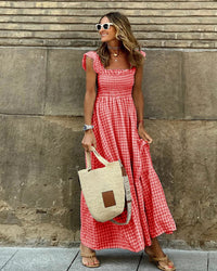 Hester Smocked Gingham Ruffle Sleeve Maxi Dress