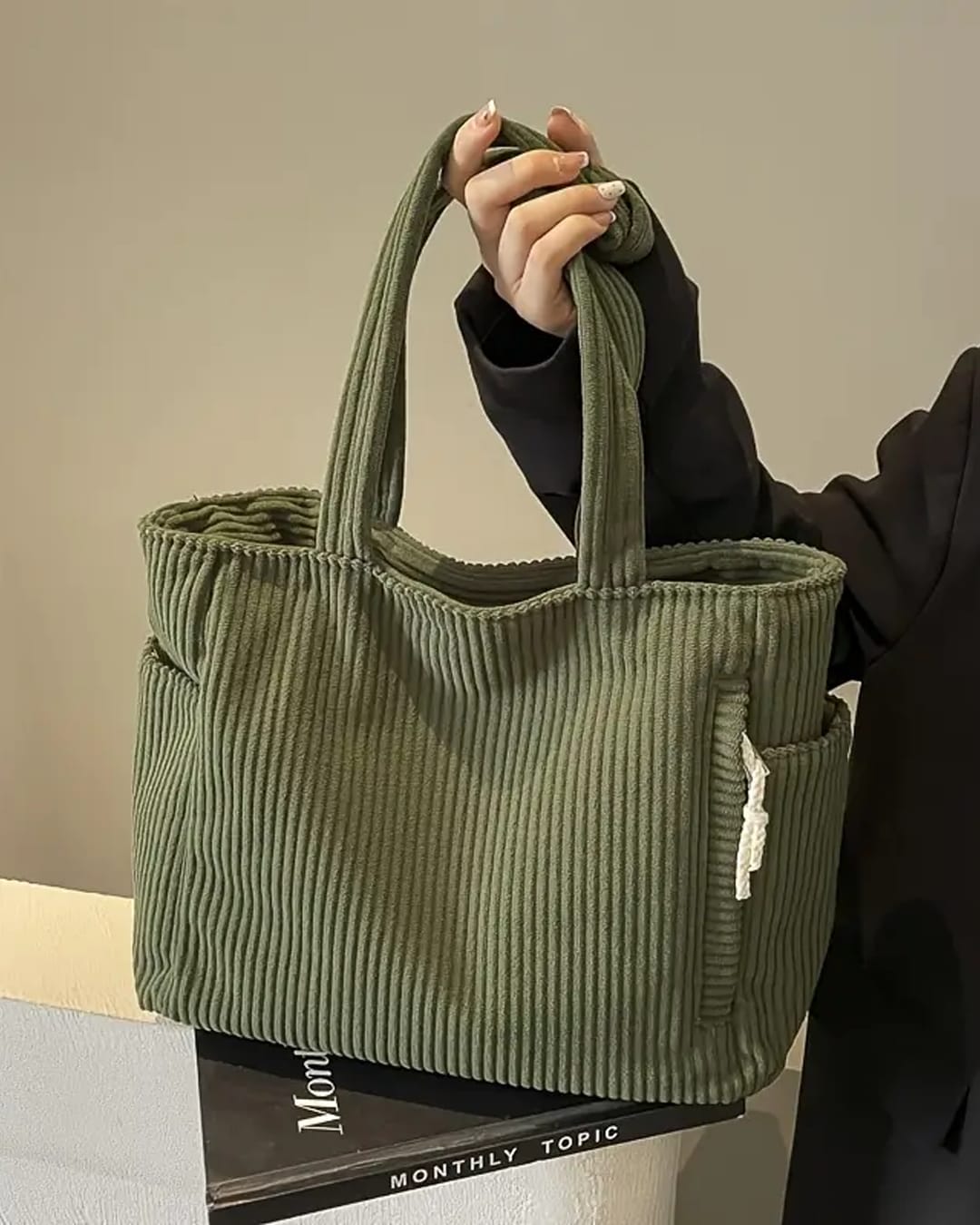 Agatha Corduroy Ribbed Tote Bag_1