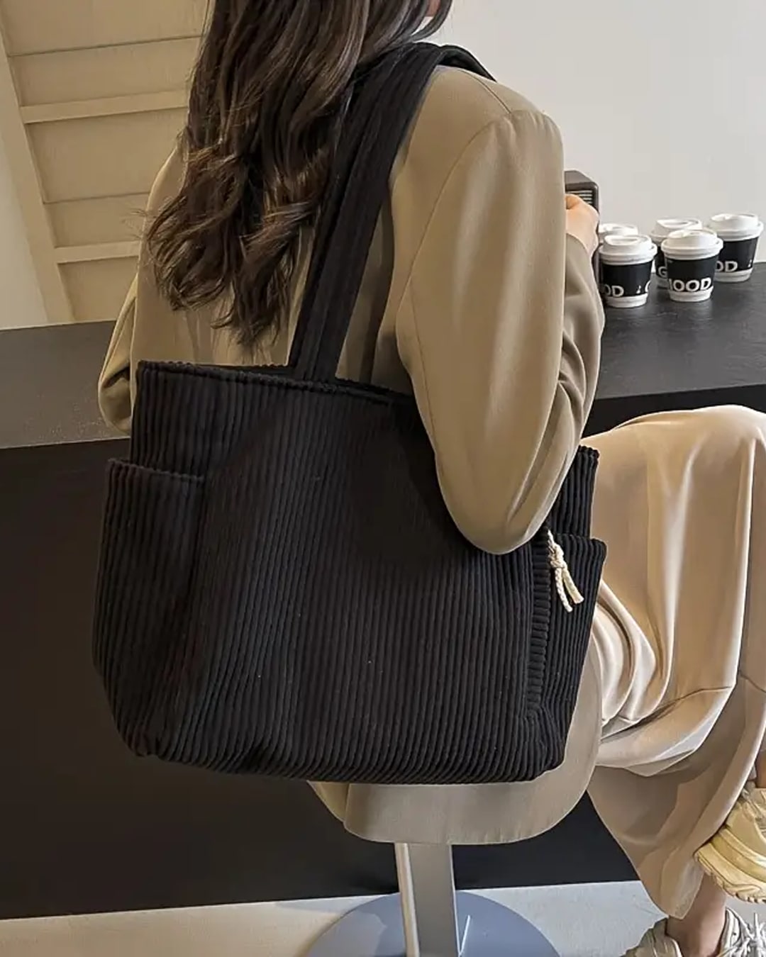 Agatha Corduroy Ribbed Tote Bag