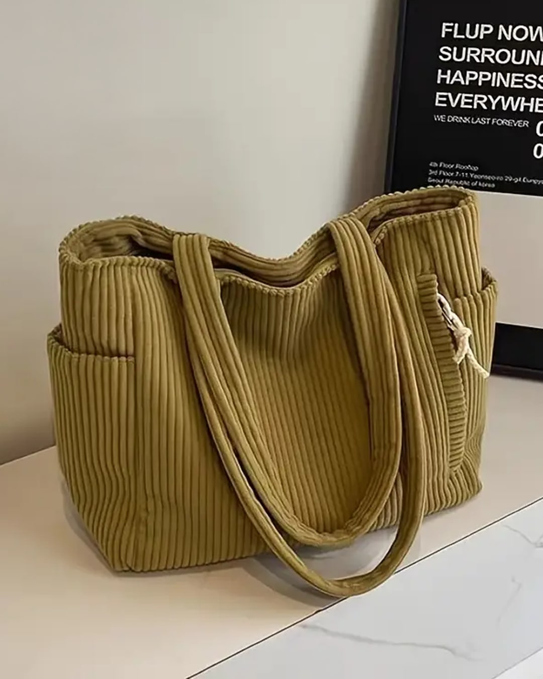 Agatha Corduroy Ribbed Tote Bag