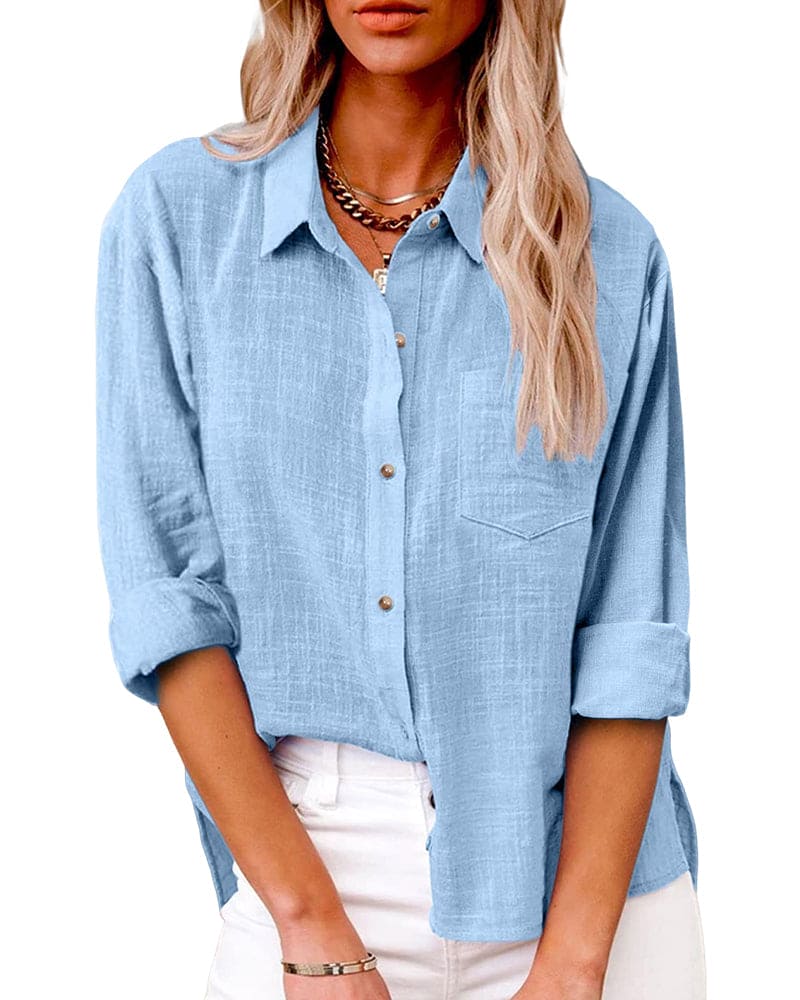 Delilah Gray Collared Long Sleeve Button-Up Shirt Relaxed Fit