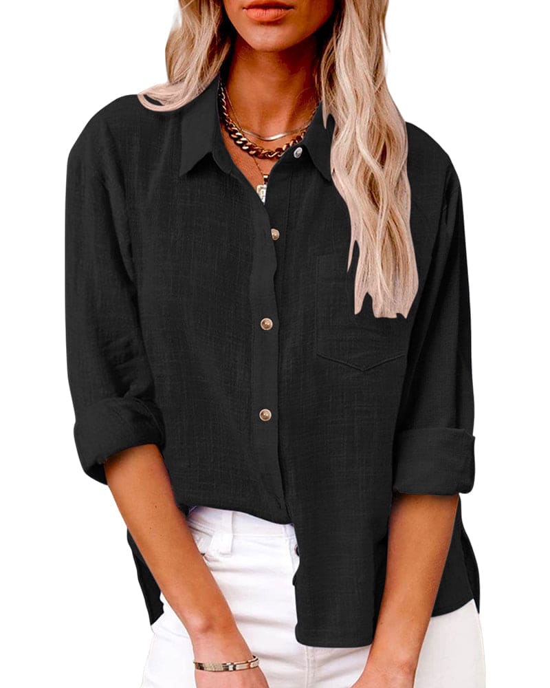 Delilah Gray Collared Long Sleeve Button-Up Shirt Relaxed Fit