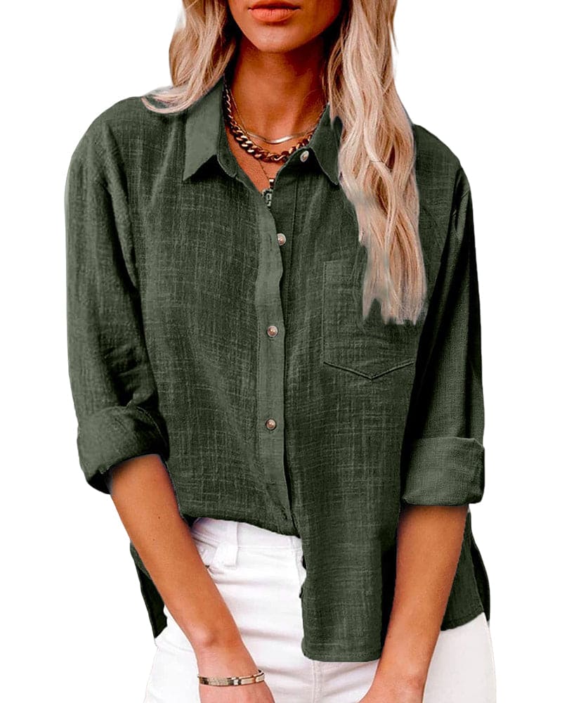 Delilah Gray Collared Long Sleeve Button-Up Shirt Relaxed Fit