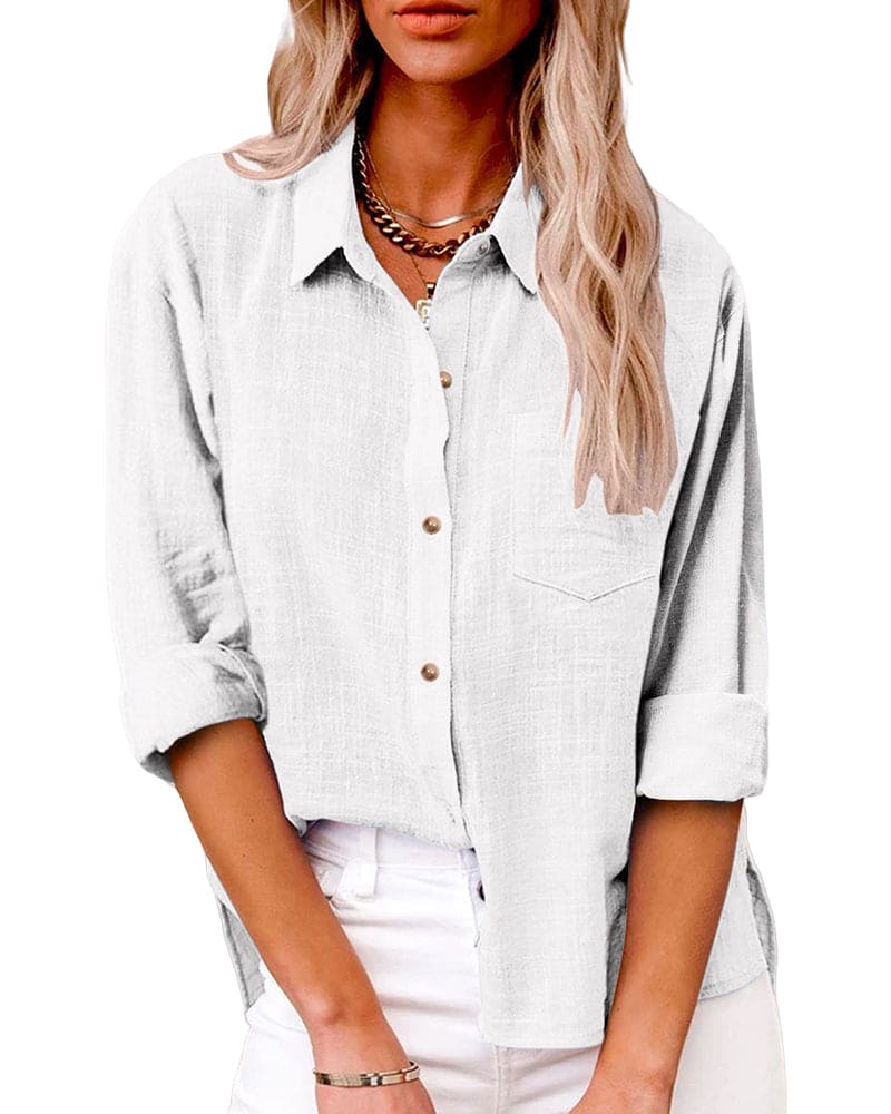 Delilah Gray Collared Long Sleeve Button-Up Shirt Relaxed Fit