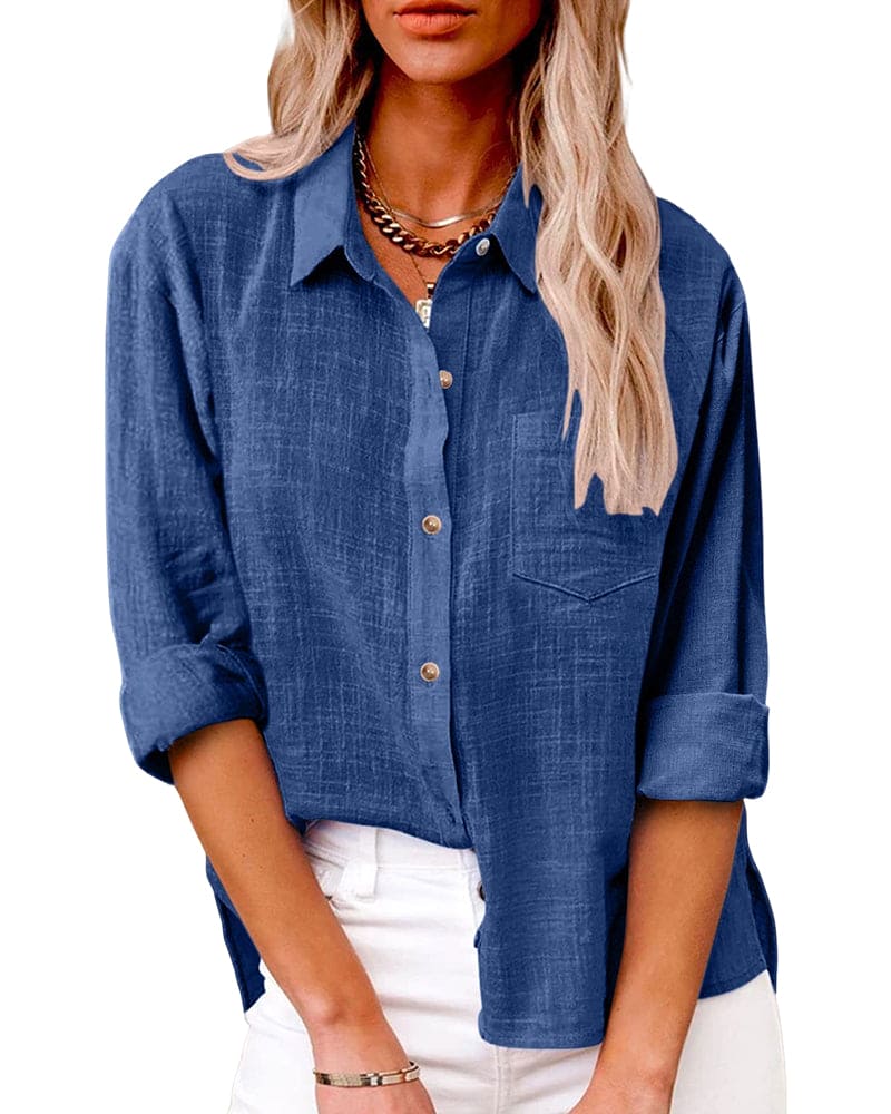 Delilah Gray Collared Long Sleeve Button-Up Shirt Relaxed Fit