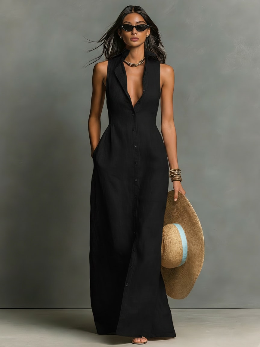 Adelaide Sleeveless Collared Maxi Shirt Dress_10