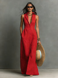 Adelaide Sleeveless Collared Maxi Shirt Dress