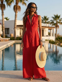 Adelaide Sleeveless Collared Maxi Shirt Dress