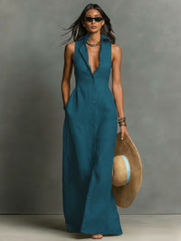 Adelaide Sleeveless Collared Maxi Shirt Dress