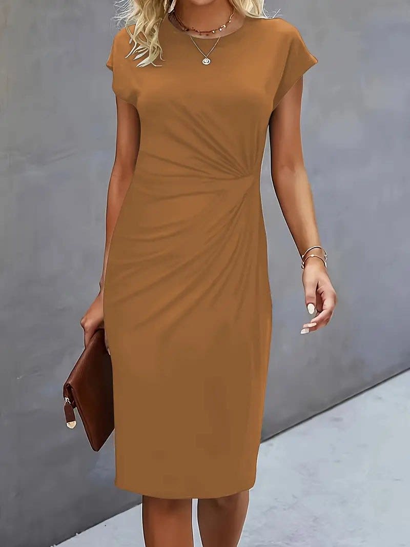 Amanda Ruched Short Sleeve Midi Dress