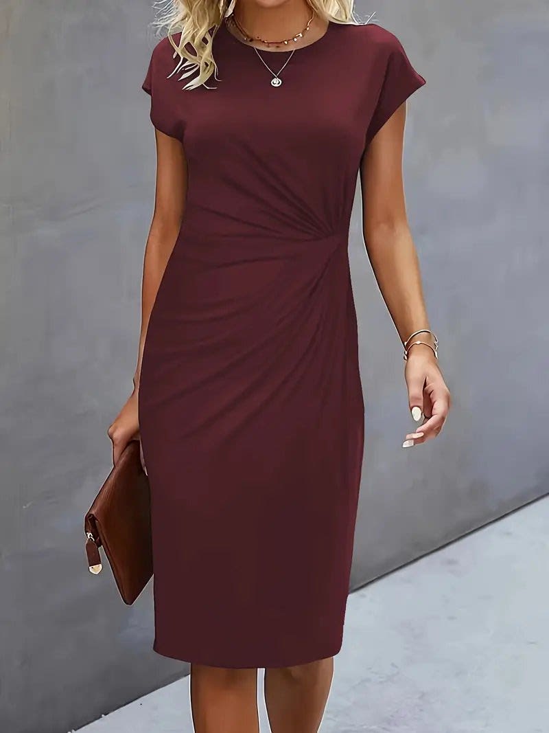 Amanda Ruched Short Sleeve Midi Dress_9