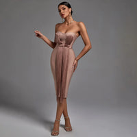 Janelle Strapless Fringe Bandage Party Midi Dress