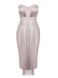 Janelle Strapless Fringe Bandage Party Midi Dress