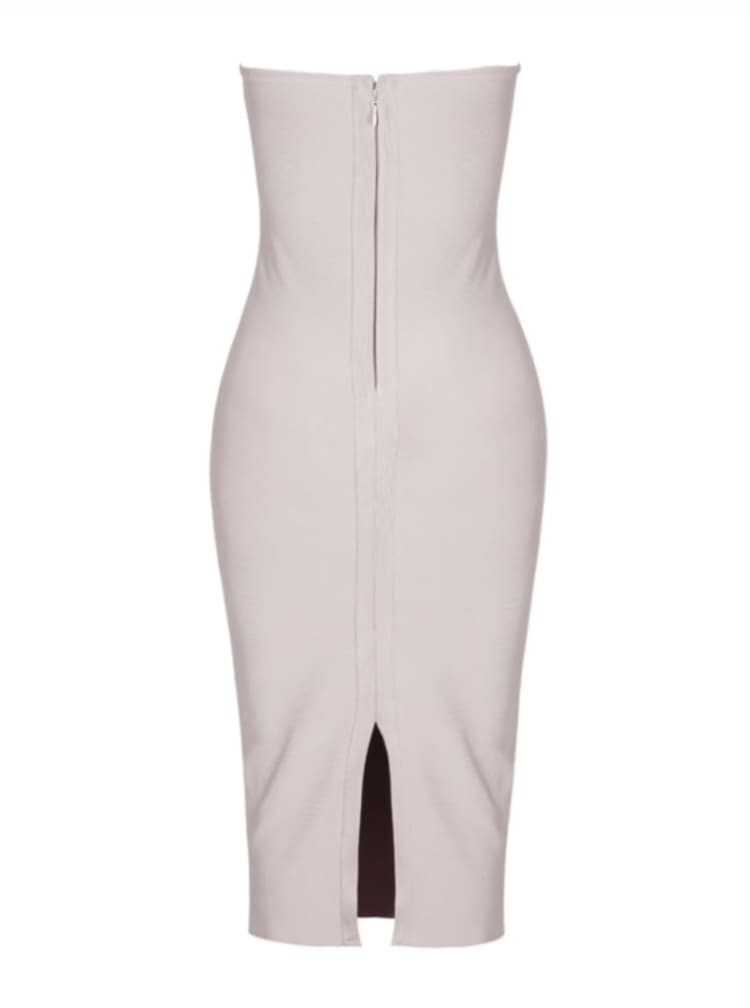 Janelle Strapless Fringe Bandage Party Midi Dress