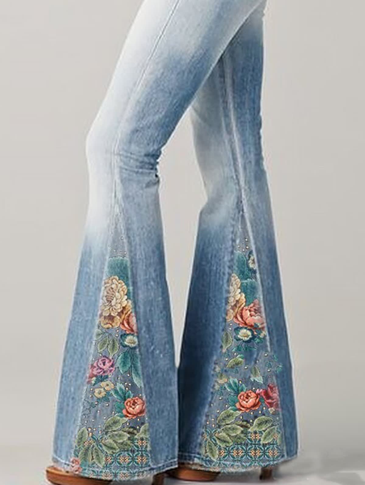 Giselle Floral Print Flared Jeans_6