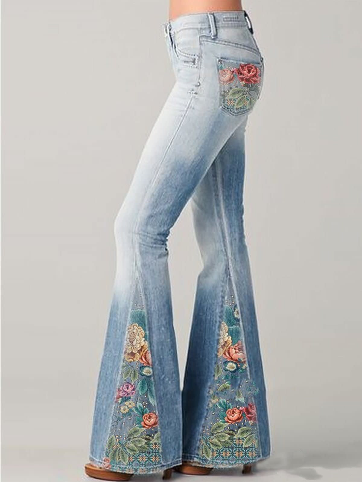Giselle Floral Print Flared Jeans_7
