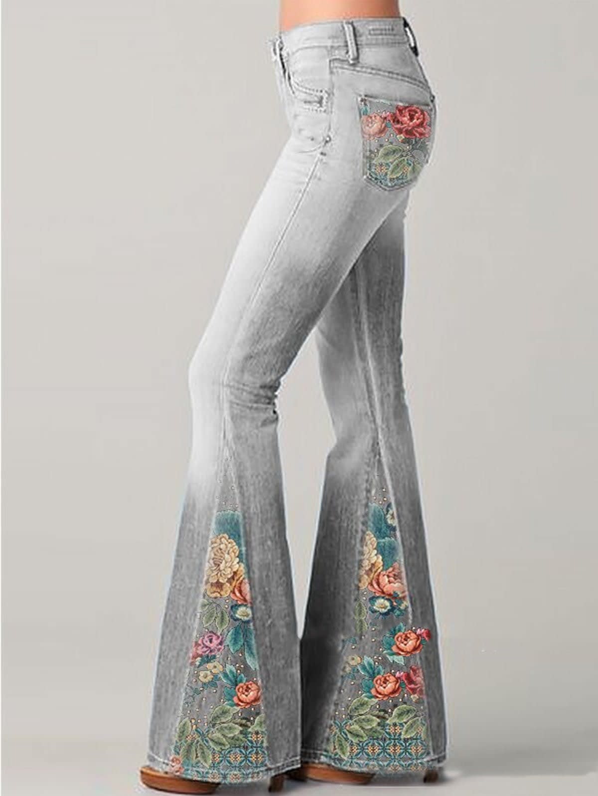 Giselle Floral Print Flared Jeans_8