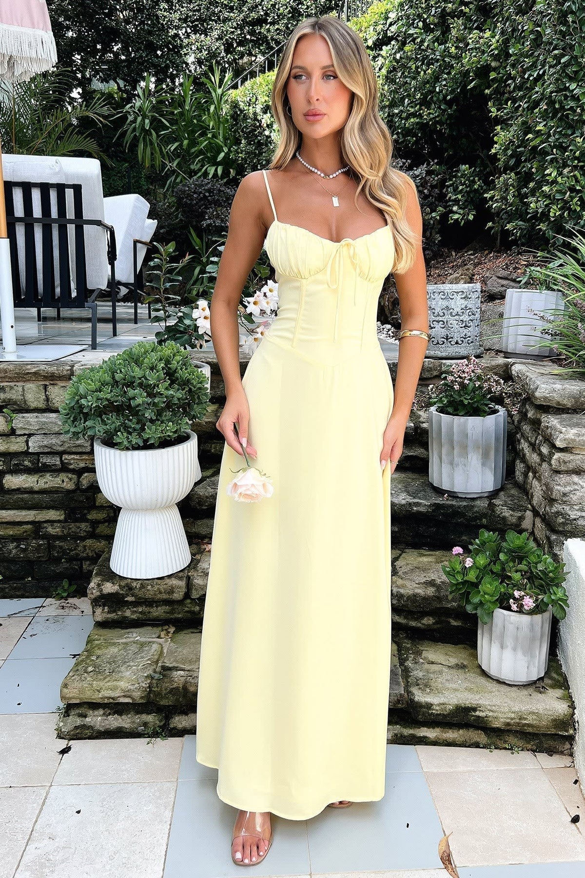Amaya Wedding Guest Spaghetti Strap Corset Maxi Dress