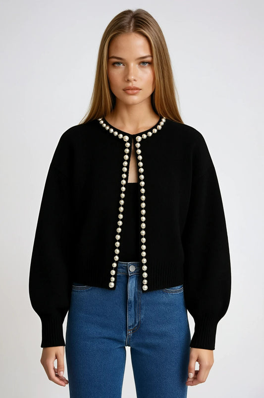 Kylie Pearl Trim Knit Cardigan_1