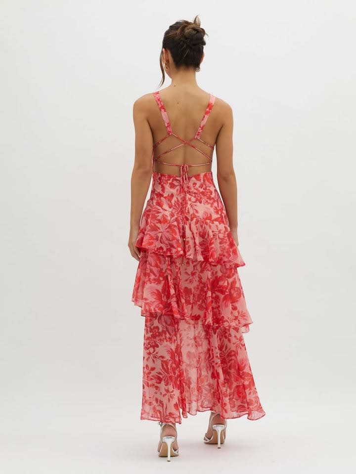 Kalinda Floral Ruffle Midi Dress