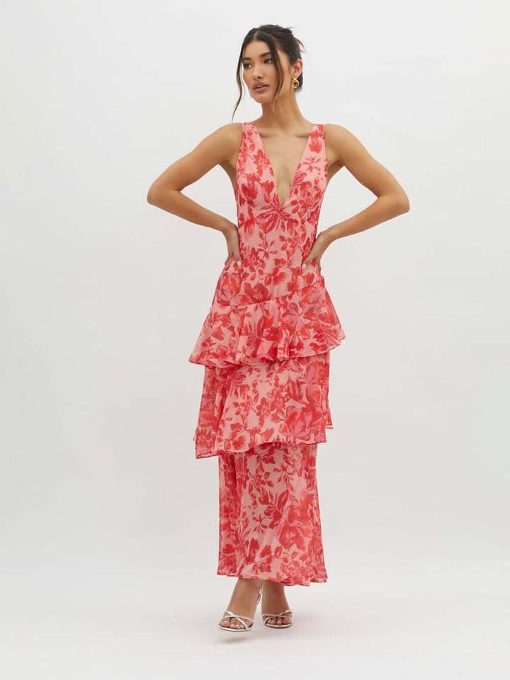 Kalinda Floral Ruffle Midi Dress