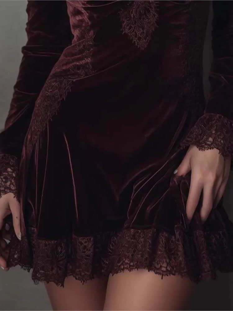 Tindra Velvet Lace Cocktail Mini Dress