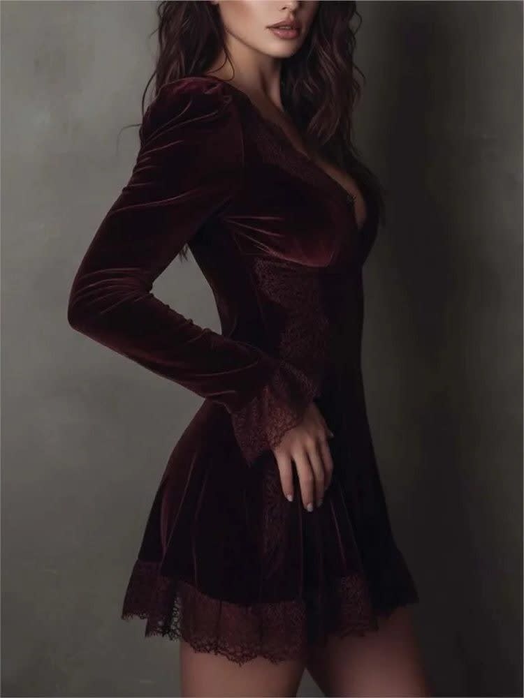 Tindra Velvet Lace Cocktail Mini Dress