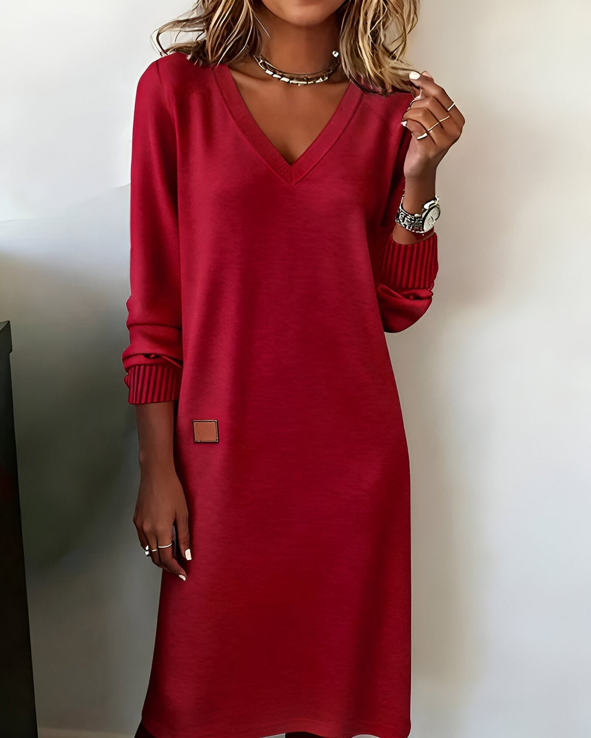 June V-Neck Knit Midi Dress_9