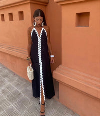 Miranda Wedding Guest Halterneck V-Neck Maxi Dress with Slit