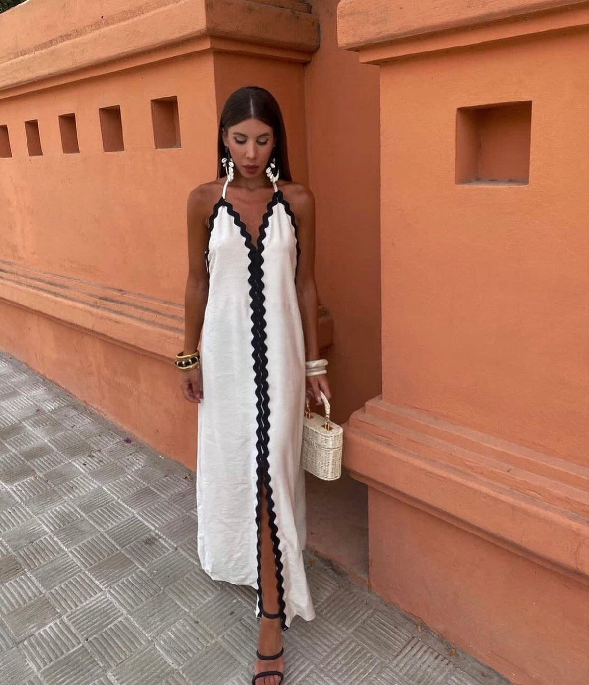 Miranda Wedding Guest Halterneck V-Neck Maxi Dress with Slit_2