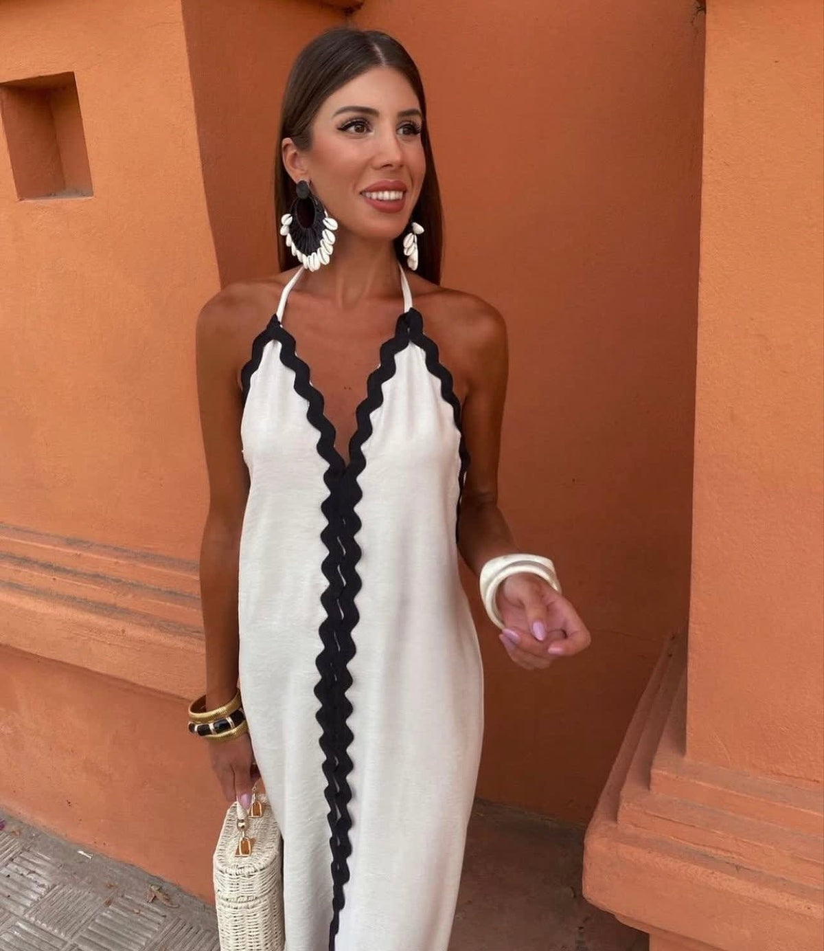 Miranda Wedding Guest Halterneck V-Neck Maxi Dress with Slit_3