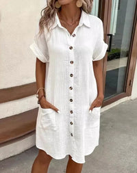 Cerys Cotton Button-Down Short Sleeve Shirt Dress with Pockets