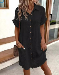 Cerys Cotton Button-Down Short Sleeve Shirt Dress with Pockets