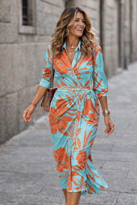 Adele Printed Satin Maxi Shirt Dress