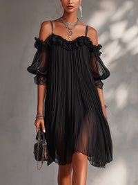 Gianna Pleated Chiffon Lace Cocktail Mini Dress