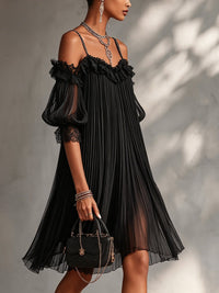 Gianna Pleated Chiffon Lace Cocktail Mini Dress