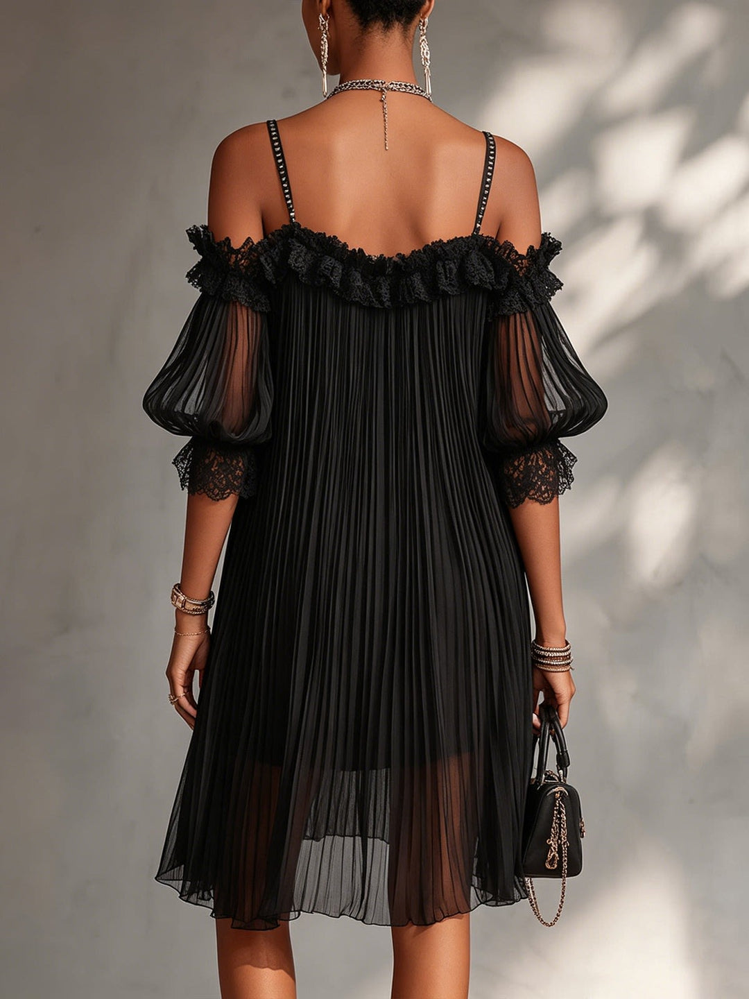 Gianna Pleated Chiffon Lace Cocktail Mini Dress